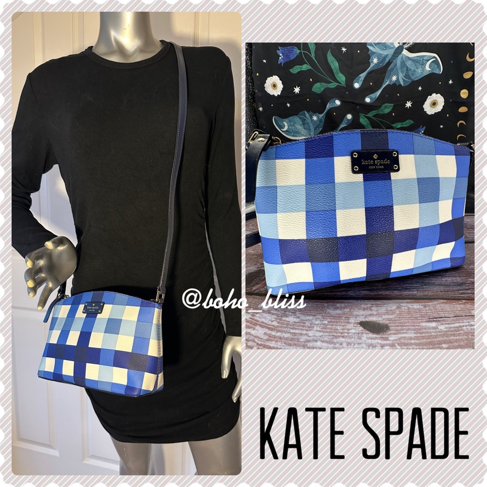 KATE SPADE | Blue and White Gingham Plaid Crossbody Bag NWOT